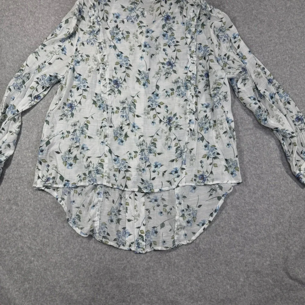 Zac & Rachel Floral Blouse Women PXL White Floral 70s Ruffle Knot Tie Top